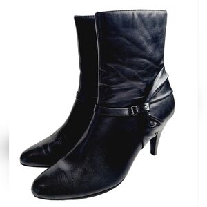 VTG Bruno Valenti Barit Heeled Boots Pointed Toe Size 11 Black Leather Stiletto
